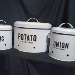 Metal Canisters set of 3 potato, garlic and onion